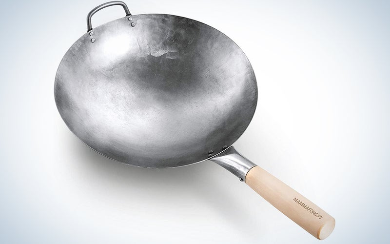 Craft Wok Traditional Hand Hammered Carbon Steel Pow Wok with Wooden and Steel Helper Handle