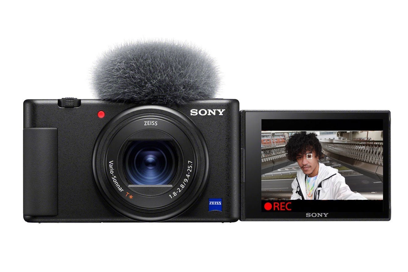 Sony ZV-1 with microphone.