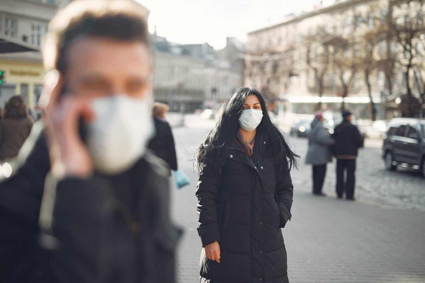 people outside wearing face masks