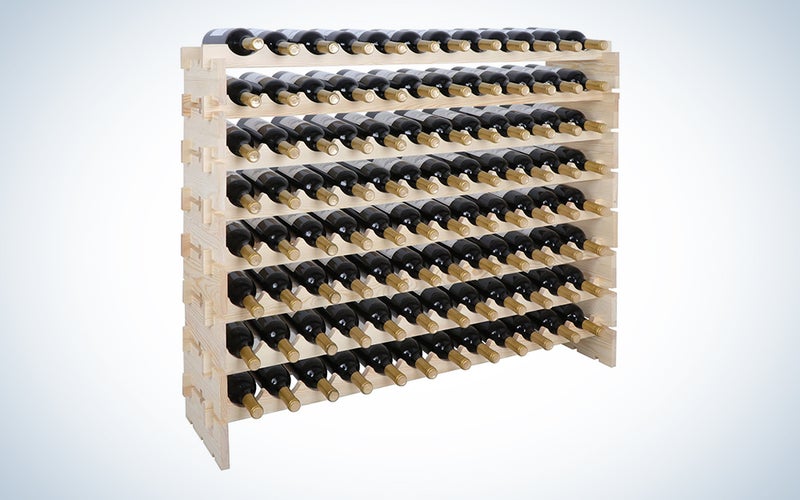 Smartxchoices 96 Bottle Modular Wine Rack, Stackable Wine Storage Rack Free Standing Floor Wine Holder Display Shelves, Solid Wood - Wobble-Free (96 Bottles)