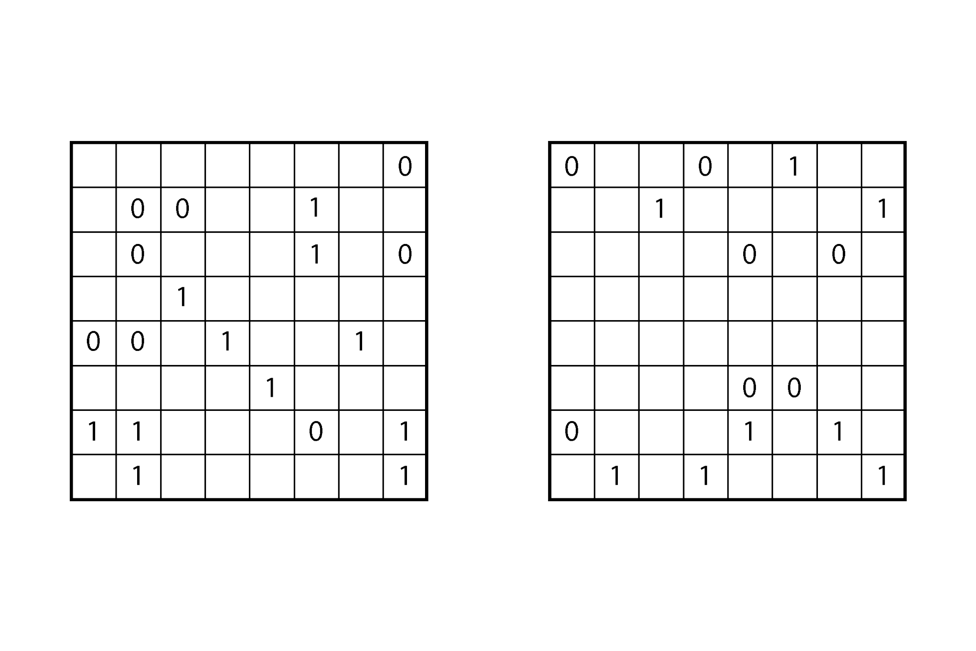these sudoku puzzles only use 1s and 0s can you crack them