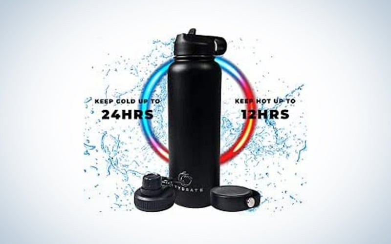 Hyydrate Sports Water Bottle - 40oz, 3 Lids, Vacuum Insulated Stainless Steel, Keeps Liquids Hot or Cold with Double Wall Vacuum Insulated, Simple Thermo Mug, Metal Canteen, Sweat Proof