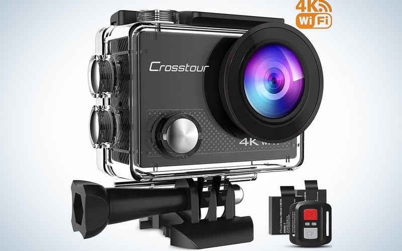 Crosstour Action Camera 4K 20MP WiFi Vlogging Camera Underwater 40M with Remote Control IP68 Waterproof Case