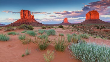 Monument Valley, a popular tourist attraction, lies within Navajo Nation territory along the Arizona-Utah border.