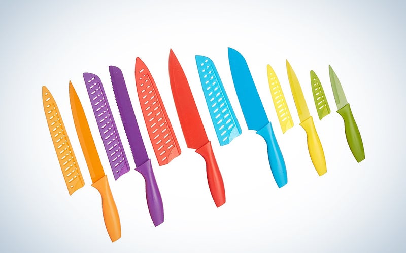 Amazon Basics 12-Piece Colored Kitchen Knife Set