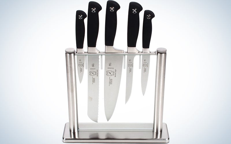 Mercer Culinary Genesis 6-Piece Forged Knife Block Set, Tempered Glass Block