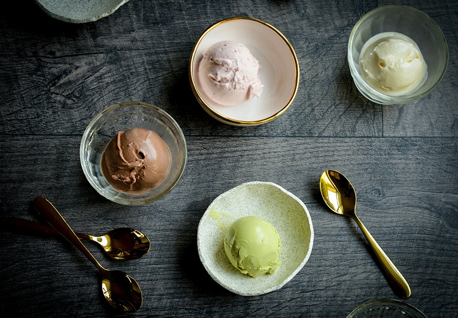 ice cream in bowls on a table
