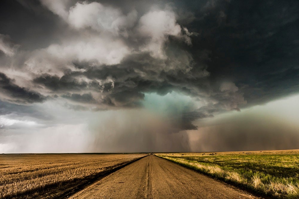 A supercell pelts hail down on Byers, Colorado. May 21, 2014.