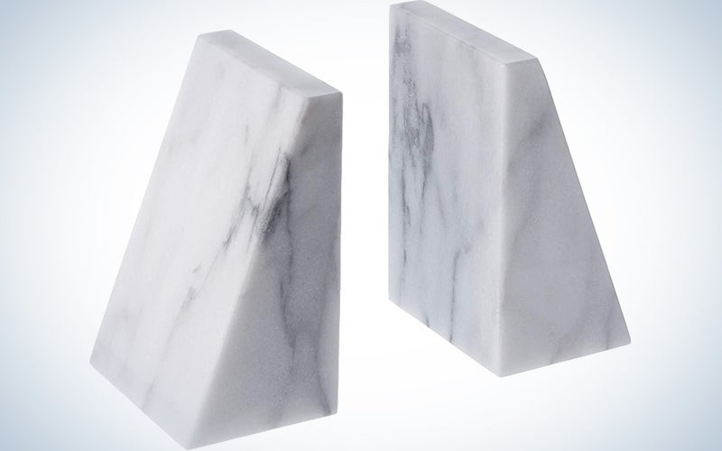Fox Run Triangular 100 Percent Natural Polished White Marble Bookends