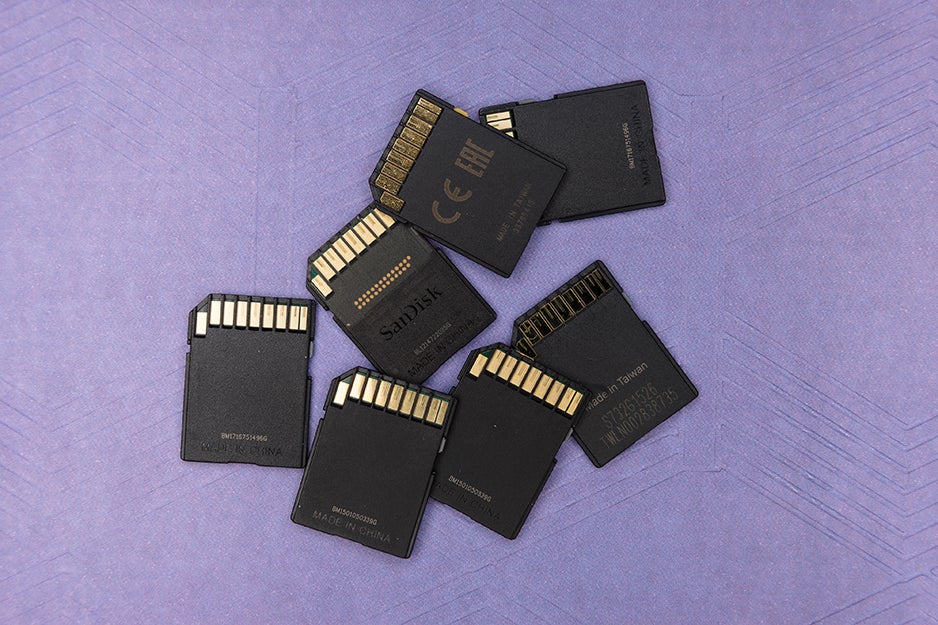SD cards on a purple surface