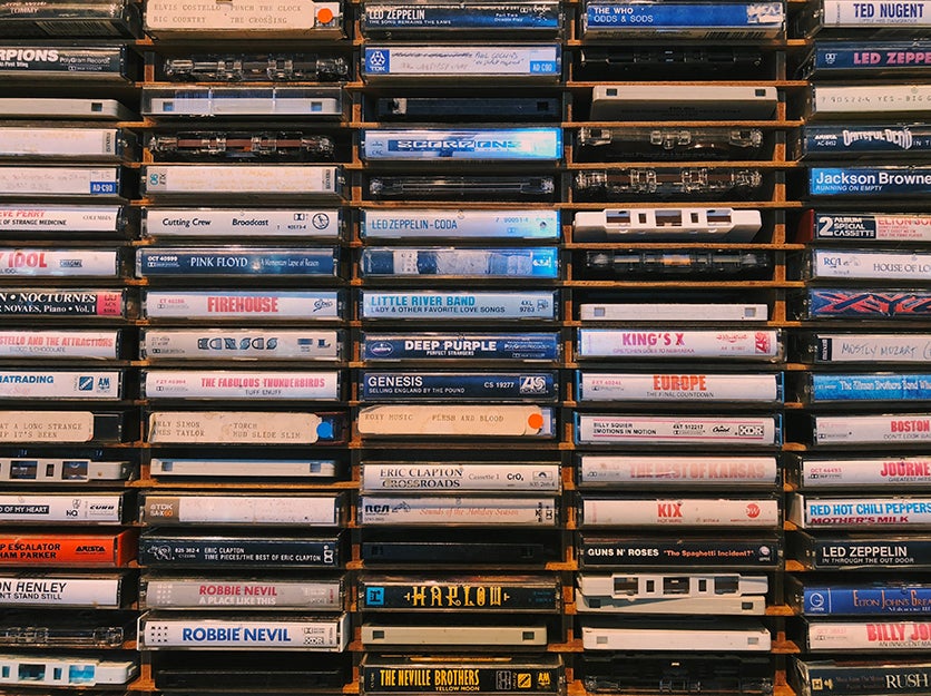 tapes in a rack
