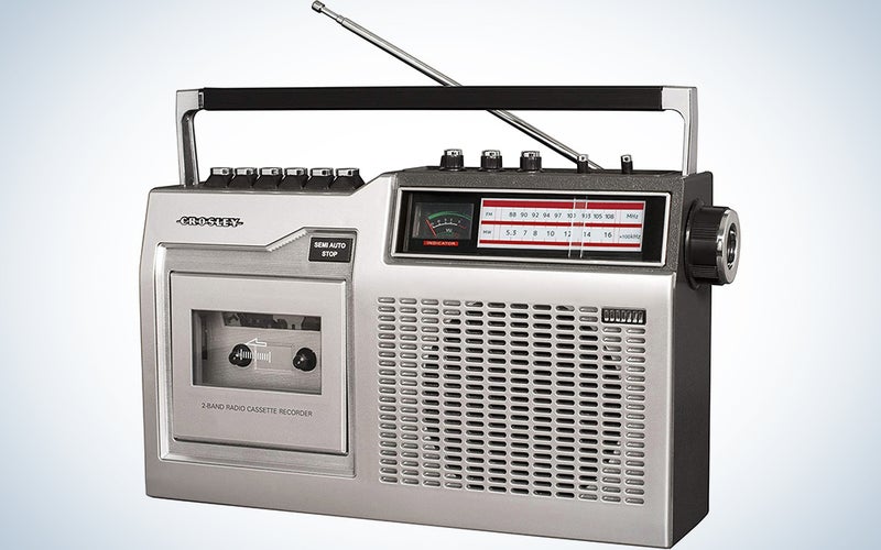 Crosley CT200B-SI Retro Portable Cassette Player with Bluetooth, AM/FM Radio, and Built-in Microphone