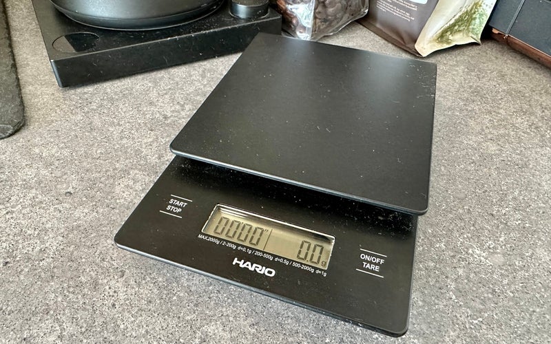 Hario Coffee Scale on a grey counter
