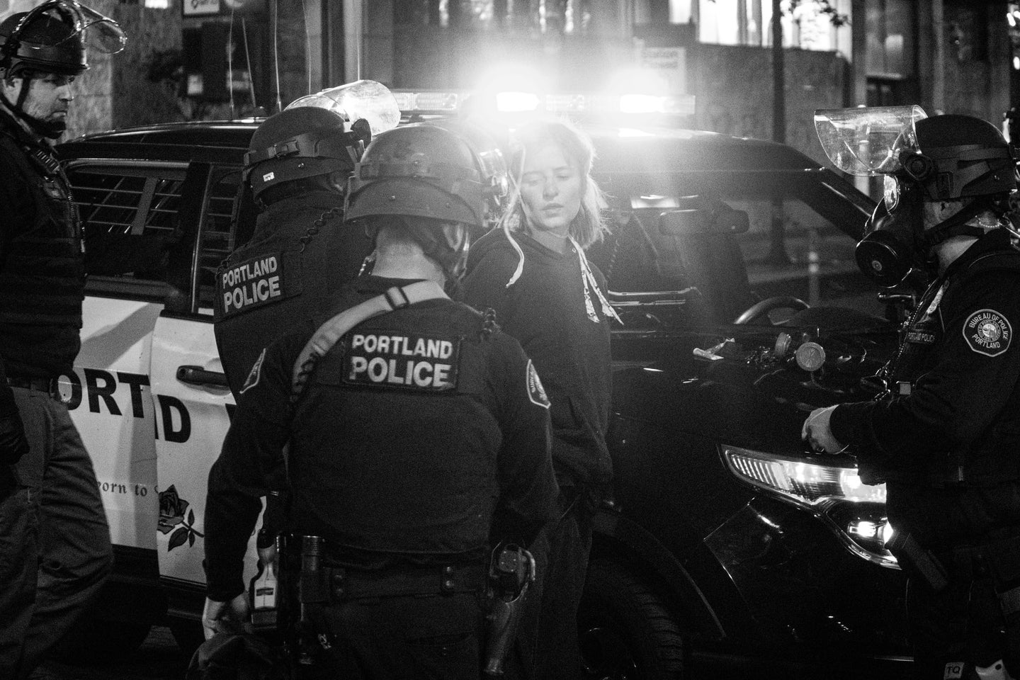A protester in Portland getting arrested by the city's police department
