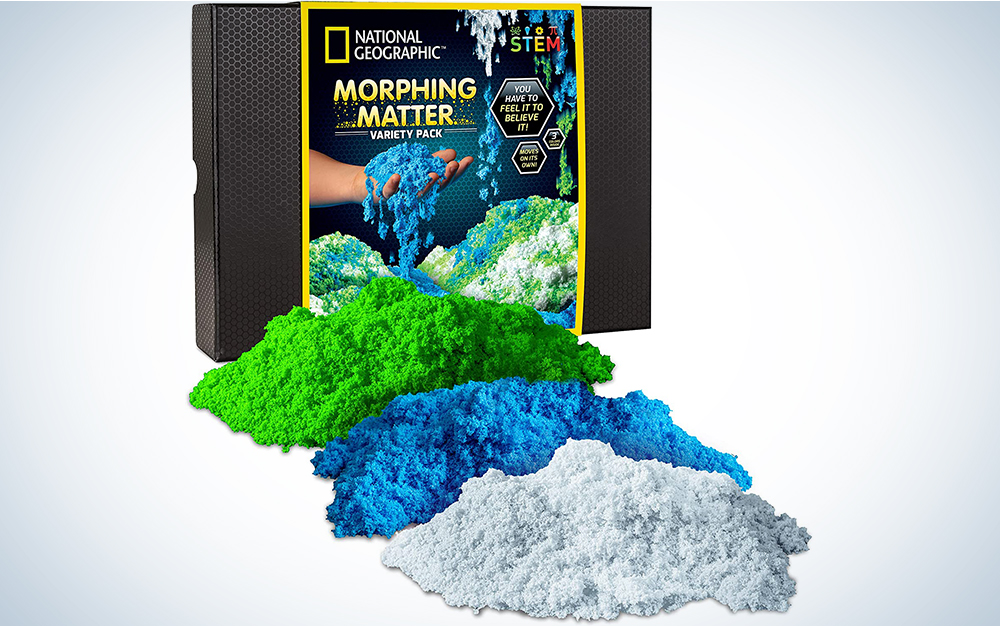 NATIONAL GEOGRAPHIC Morphing Matter Pack â Play Set Comes with 9 Cups of Morphing Matter in 3 Fun Colors, Reusable Storage Box