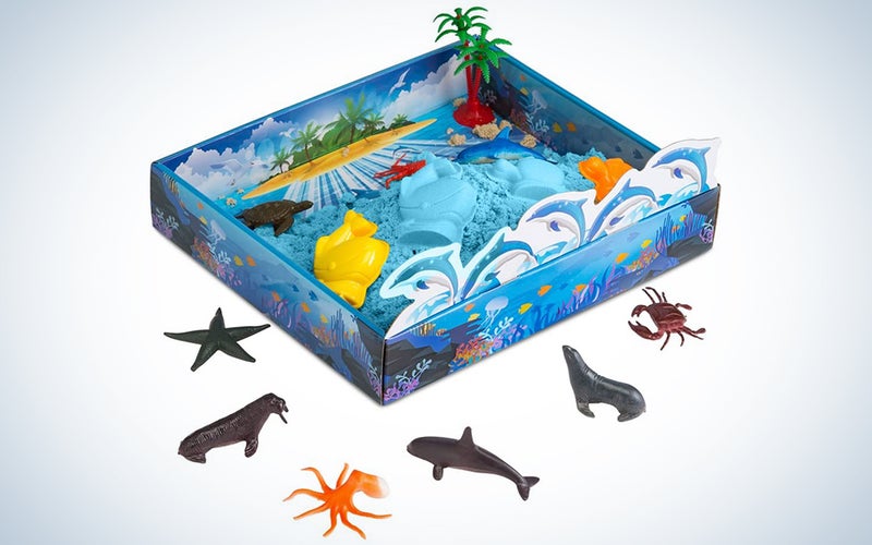 CoolSand 3D Sandbox Sea Creatures Edition Set Includes: 1 Pound Moldable Indoor Play Sand, Shaping Molds, Sea Figures and 3D Tray