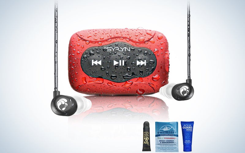 Swimbuds Flip Headphones and 8 GB SYRYN Waterproof MP3 Player
