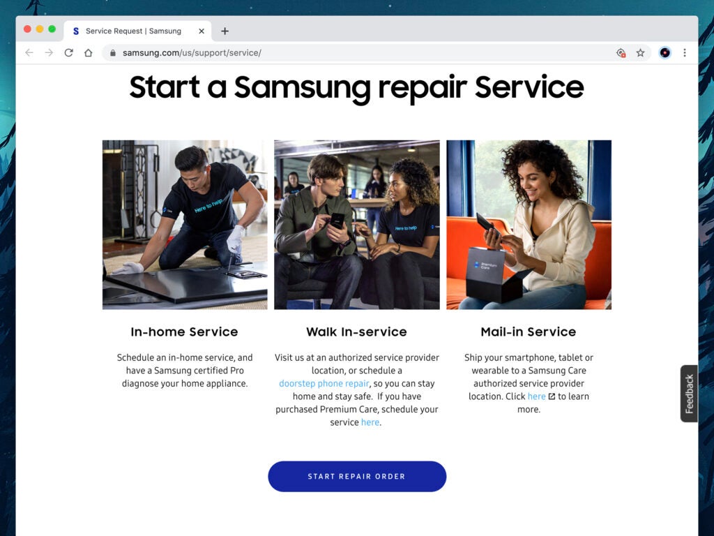 a screenshot of the repair options for Samsung devices