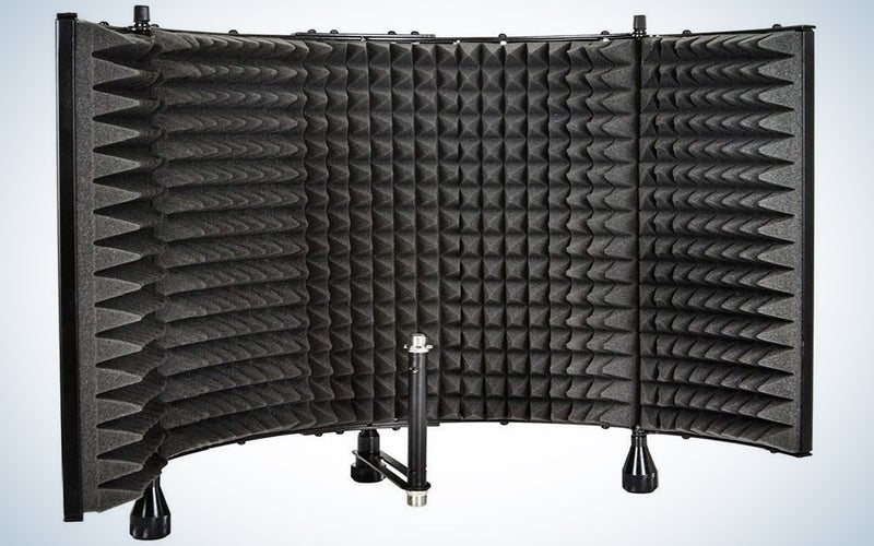 Monoprice Microphone Isolation Shield - Black - Foldable With 3/8â³ Mic Threaded Mount, High Density Absorbing Foam Front & Vented Metal Back Plate - Stage Right