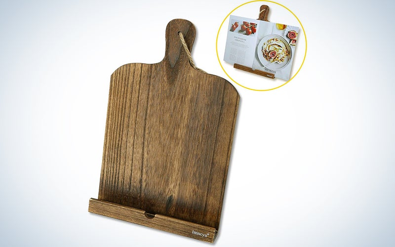 Cookbook Holder, Cutting Board Wood Recipe Book iPad Tablet Stands, Portable Sturdy Lightweight Elegant Bookstand Tray with Kickstand for Kitchen, Restaurant, Pub, Brown