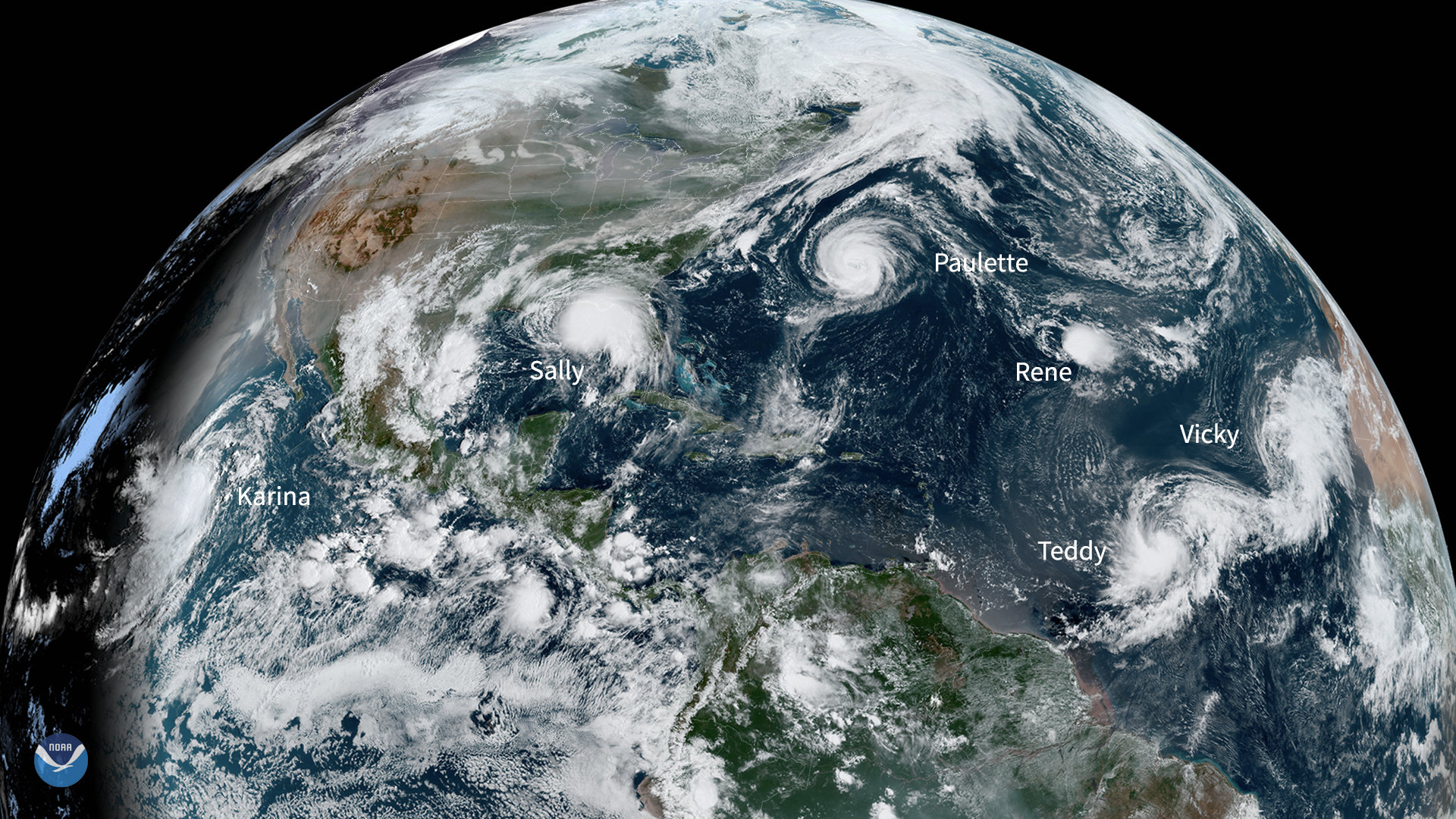 A nearly unprecedented cluster of tropical storms are brewing in the Atlantic