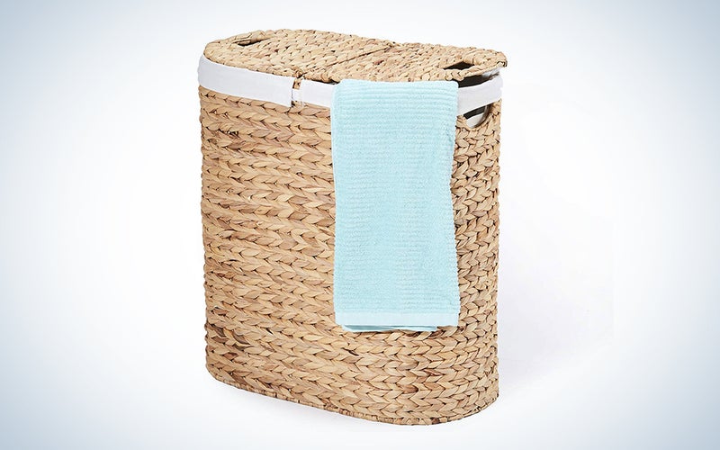 Seville Classics Water-Hyacinth Lidded Oval Double Laundry Hamper