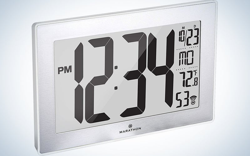 Marathon Slim Panoramic Atomic Full Calendar Wall Clock