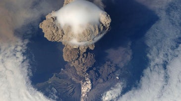 view from above an erupting volcano