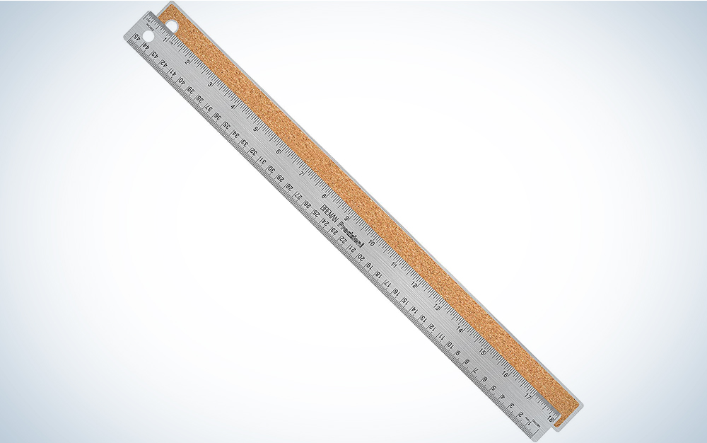 Breman Precision Stainless Steel 18 Inch Metal Ruler - Straight Edge Ruler with Inch and Metric Graduations for School Office Engineering Woodworking - Flexible with Non Slip Cork Base