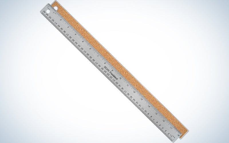 Breman Precision Stainless Steel 18 Inch Metal Ruler - Straight Edge Ruler with Inch and Metric Graduations for School Office Engineering Woodworking - Flexible with Non Slip Cork Base