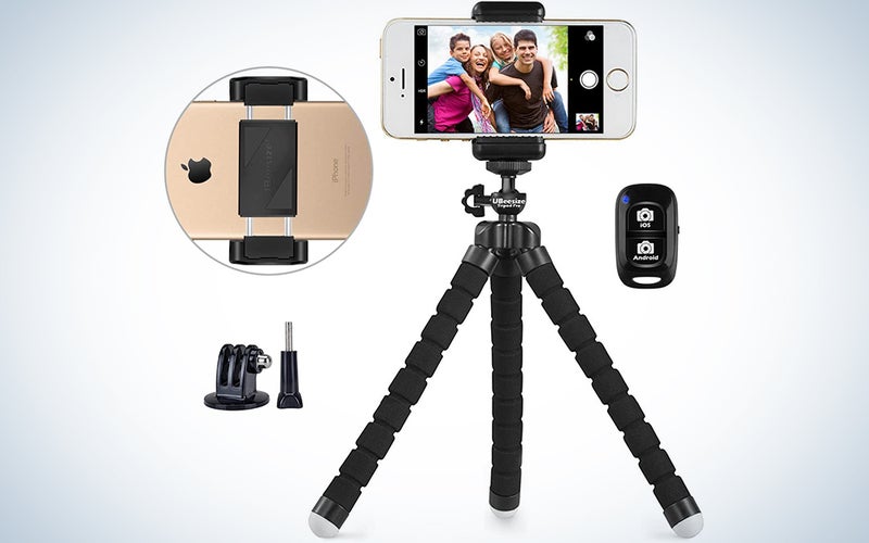 Phone tripod, UBeesize Portable and Adjustable Camera Stand Holder with Wireless Remote and Universal Clip