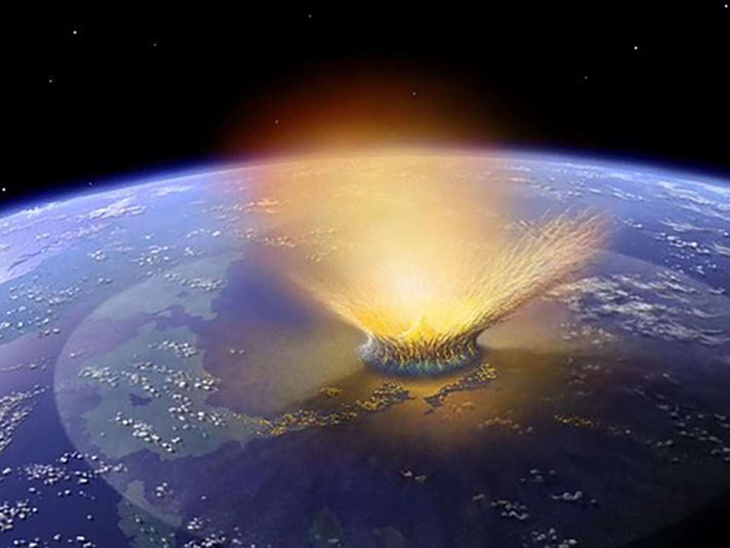 A large asteroid (~12 km in diameter) hit Earth 66 million years ago, likely causing the end-Cretaceous mass extinction.