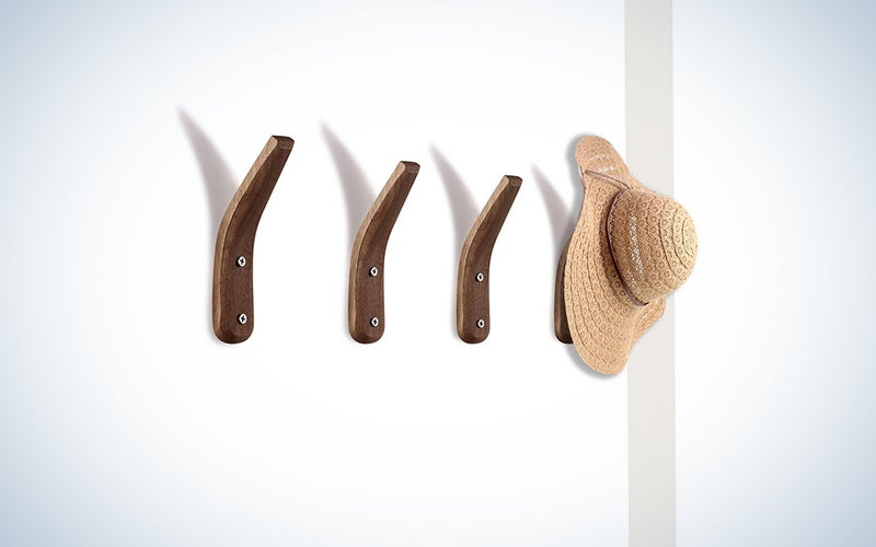 4 Pieces Wooden Coat Hooks Wall-Mounted Natural Wood Wall Hanger