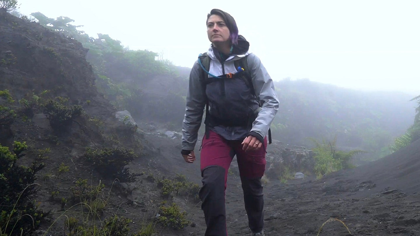 Kayla Iacovino hikes up a volcano as part of her NASA research