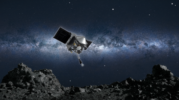 Artist's conception of NASA's OSIRIS-REx spacecraft collecting a sample from the asteroid Bennu.