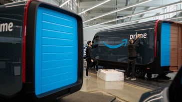 Amazon rivian electric delivery truck.