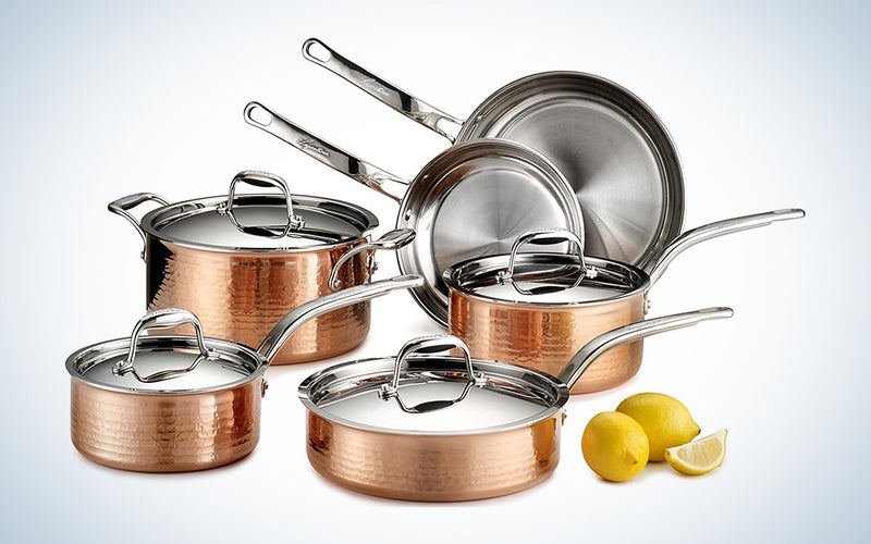 Lagostina Martellata Hammered Copper 18/10 Tri-Ply Stainless Steel Cookware Set