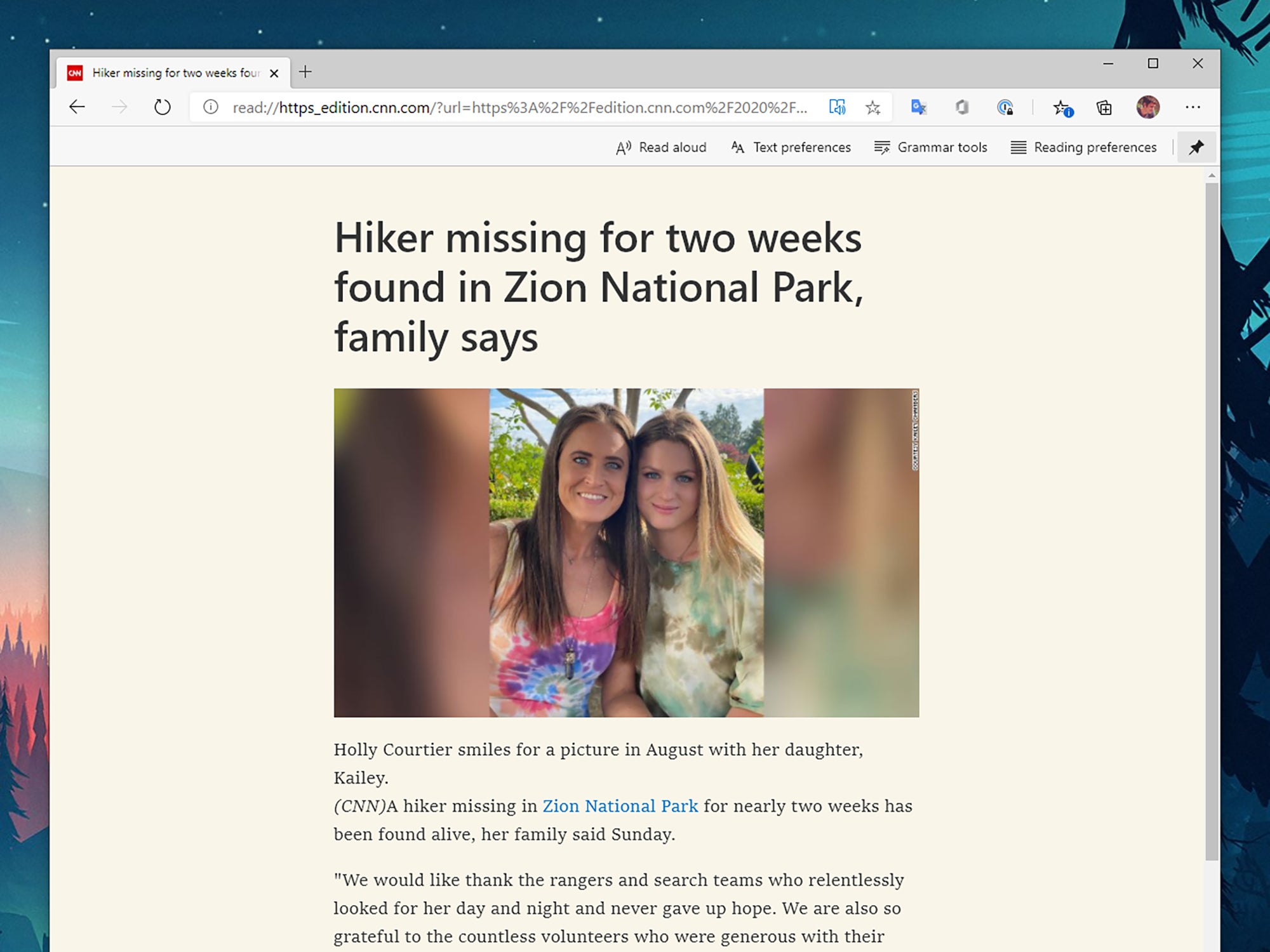 Microsoft Edge's Immersive Reader feature for web pages.