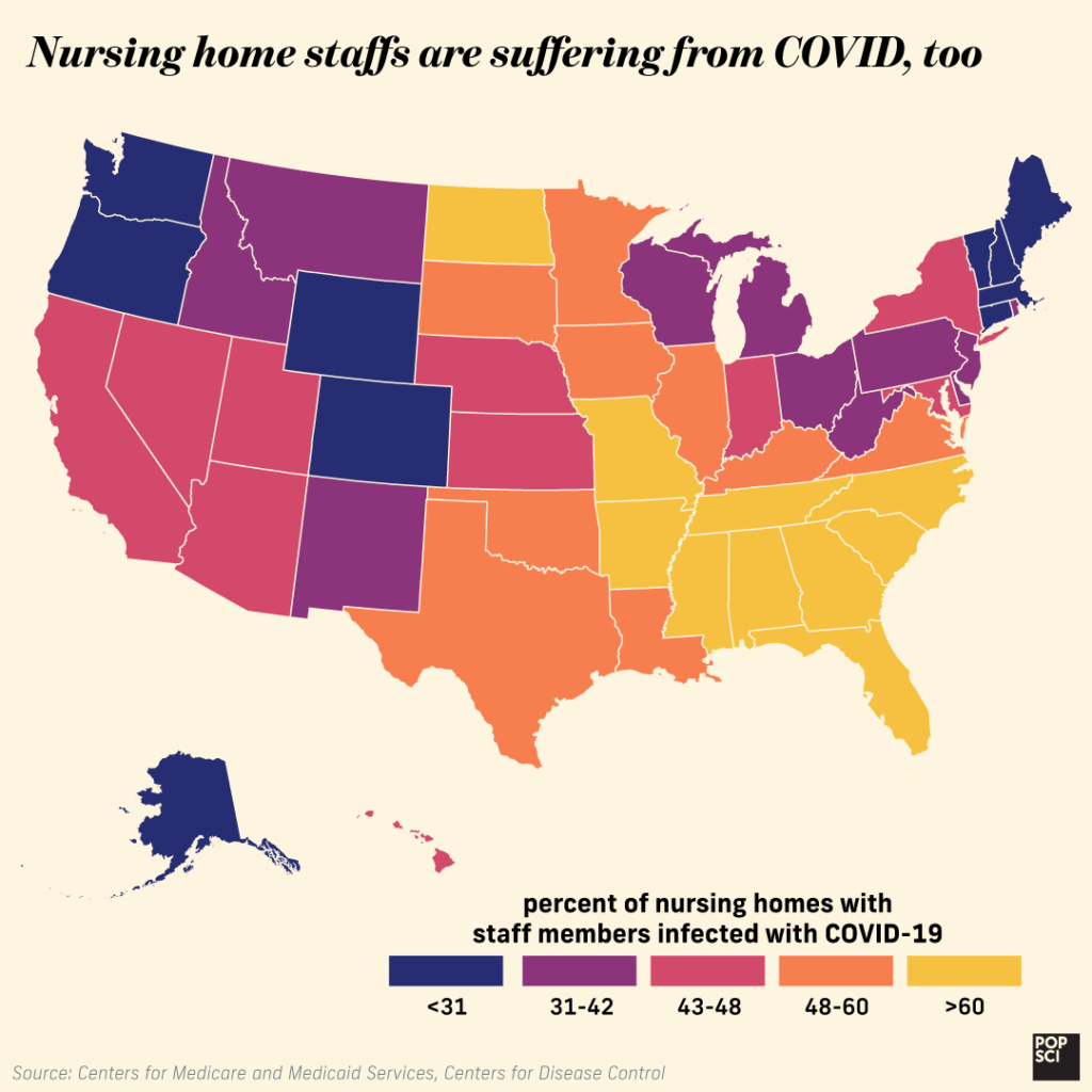 map showing percent of nursing home staffs infected with covid
