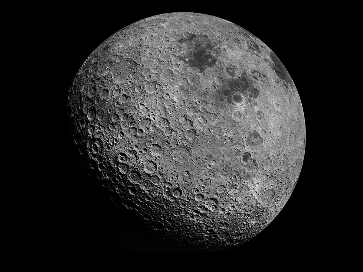 The moon is pockmarked with craters, including holes made by rockets.