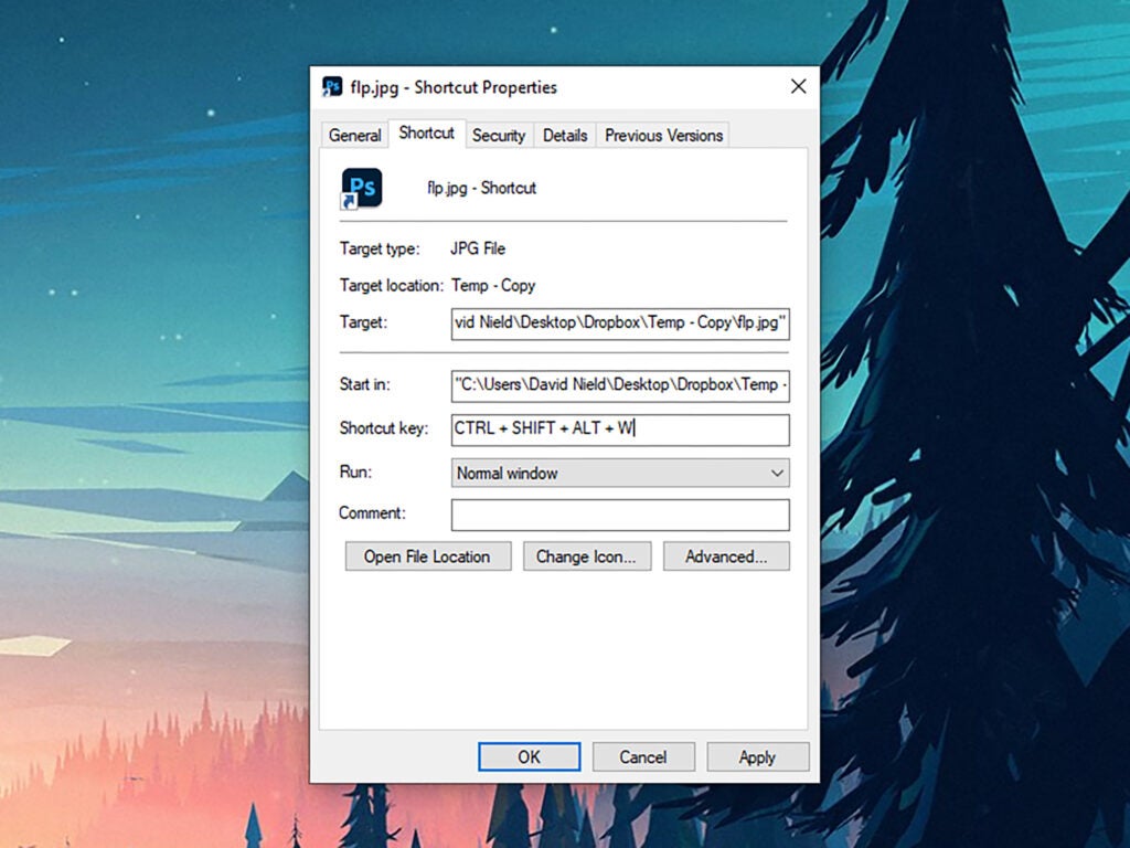 a screenshot of a Windows dialog box with a custom keyboard shortcut
