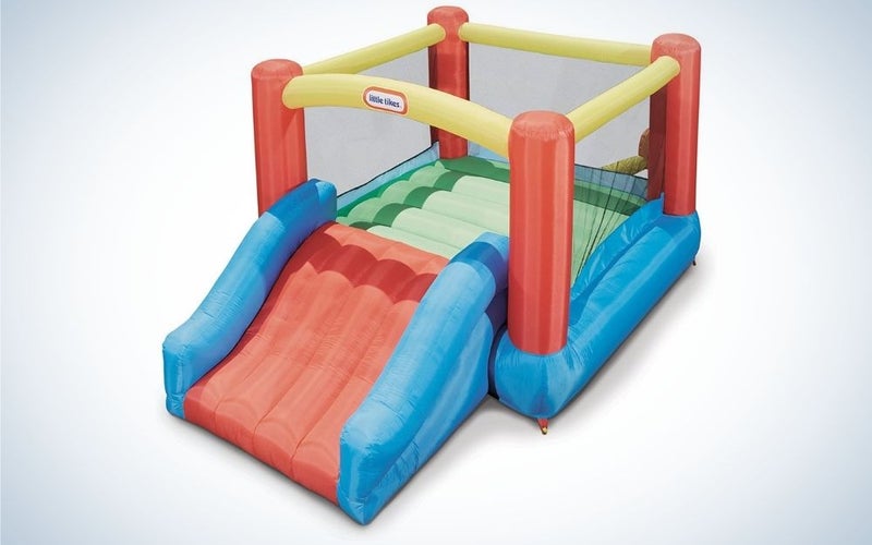 Square, colorful jumper and slider bounce house