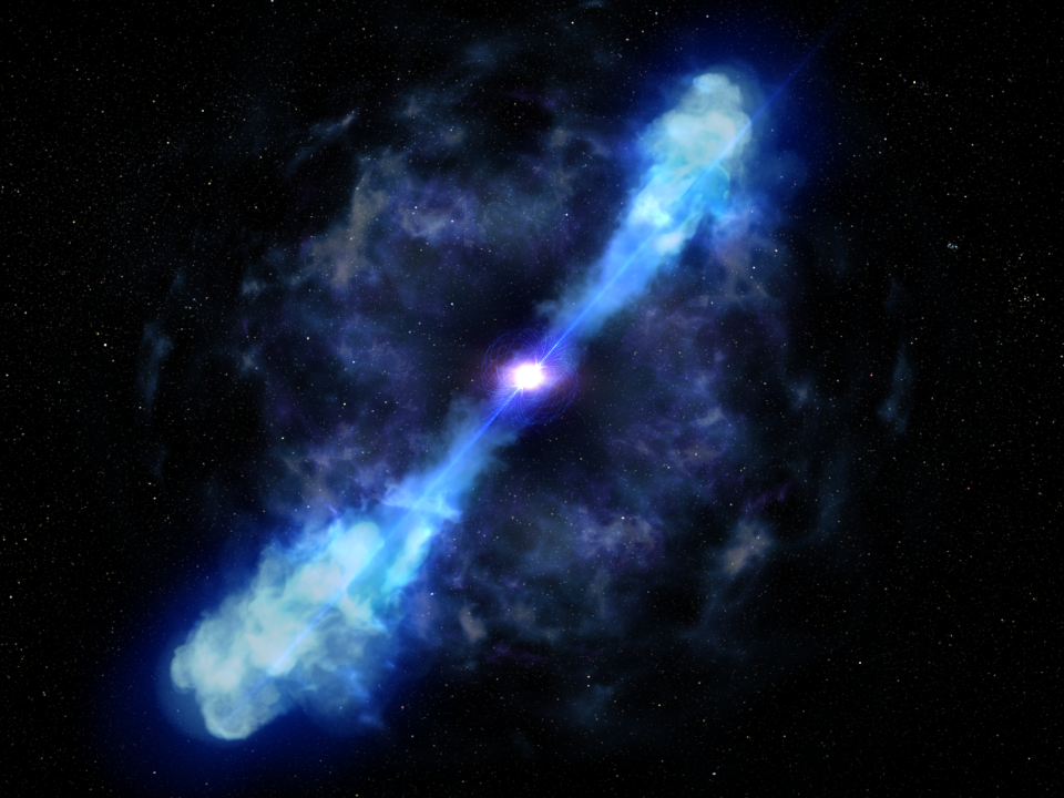 An artist's representation of the kilonova spotted by telescopes like Hubble. Kilonovas are as much as 1,000 times brighter than typical novas.