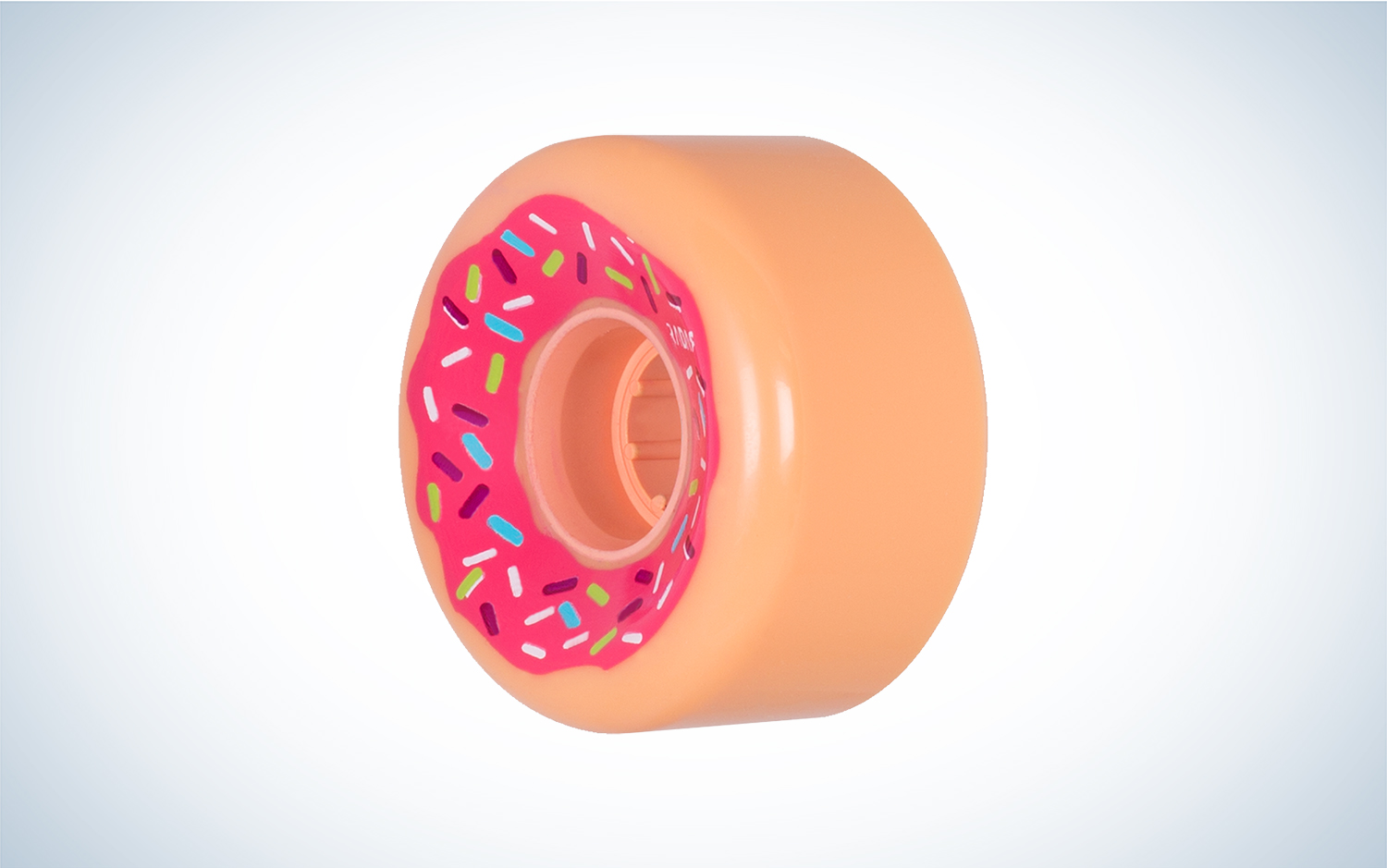 a small wheel styled like a donut with pink frosting