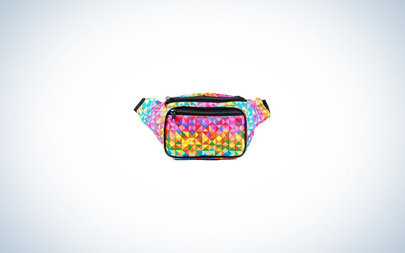 a rainbow-colored fanny pack
