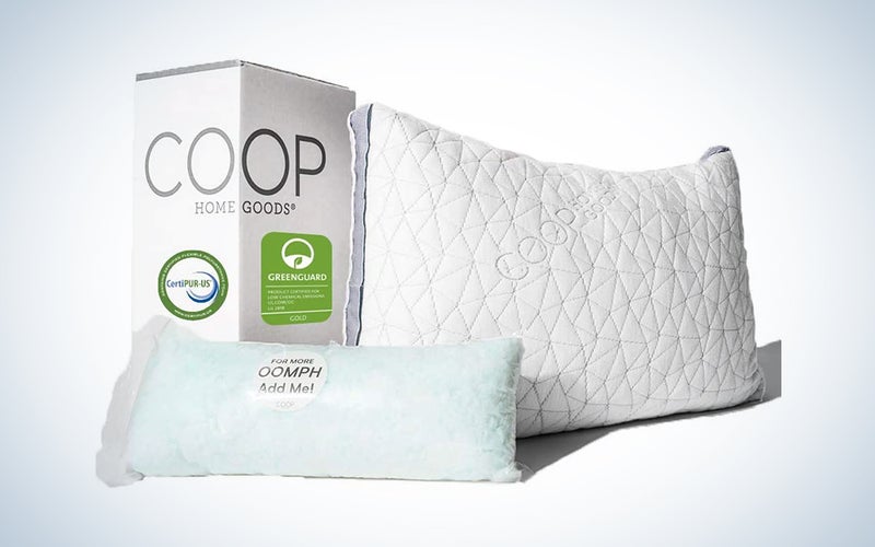 Coop Home Goods - Eden Adjustable Pillow - Hypoallergenic Shredded Memory Foam with Cooling Gel is the best pillow for side sleepers and the best pillow for stomach sleepers.