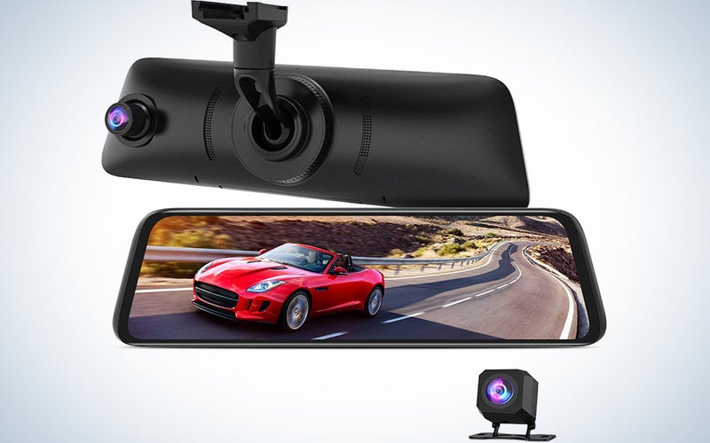 AUTO-VOX V5PRO Anti-Glare Rear View Mirror Dash Cam Front and Rear 1080P Dash Camera for Cars 9.35’’Full Laminated Touch Screen and Super Night Vision with Sony Sensor is the best dash cam front and rear.