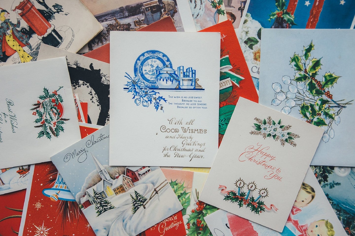 Pile of holiday cards that can be recycled to reduce waste