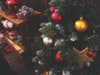 An artificial Christmas tree and other holiday decorations