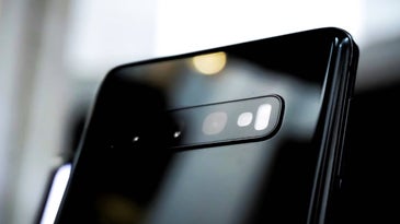 Back of the Samsung Galaxy S10 smartphone in black.